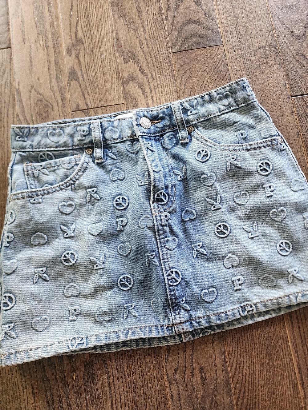 PLAYBOY Light Blue Embroidered Logo Denim Mini Skirt